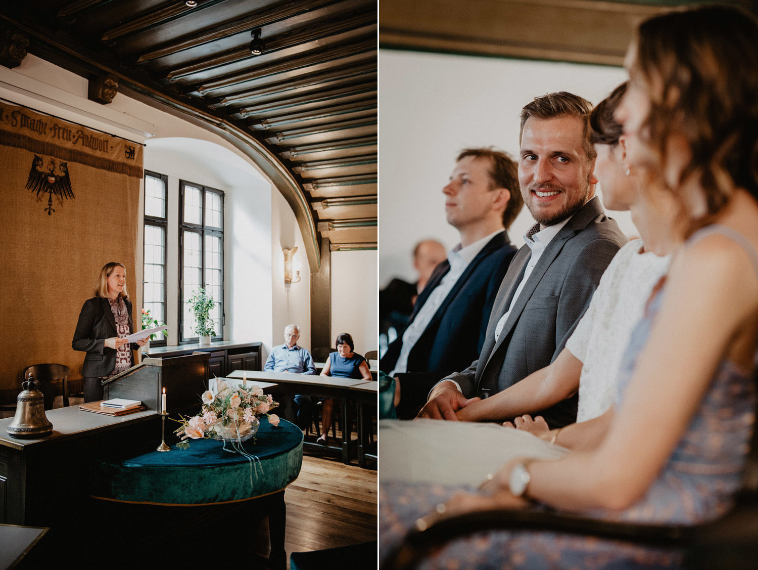 groom looking lovingly at bride during registry office ceremony in noerdlingen germany