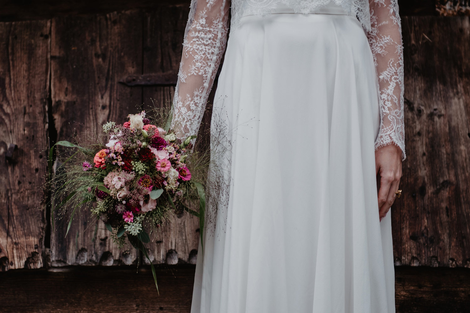 diy dark red purple wild meadow flower bridal bouquet