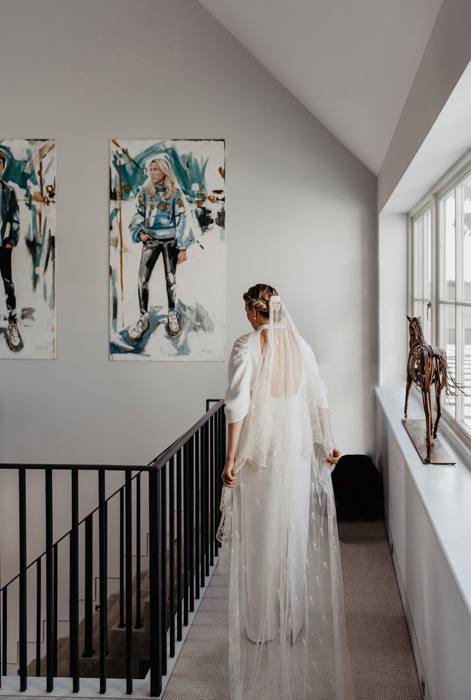 cotswolds white green microwedding high collar minimalist wedding dress
