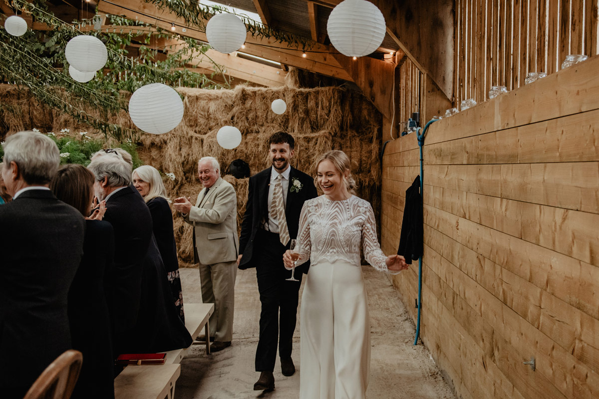 barn wedding with paper lanterns and trees